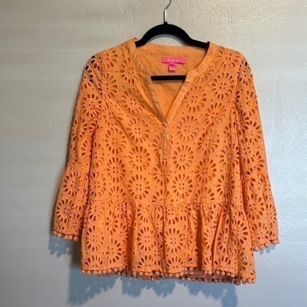 Lilly Pulitzer Orange Eyelet Peplum Blouse